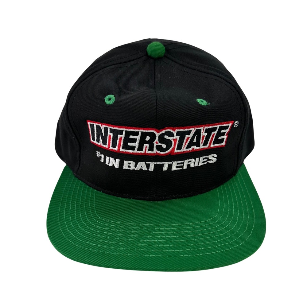 Vintage Interstate Batteries Hat Snapback Baseball Cap Green Black Mens